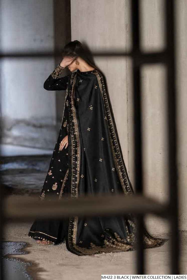 Pakistani women's black khaddar straight winter shirt back view