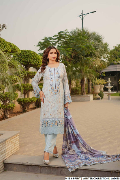 Lawn A-Line printed shirt - Pakistani women's casual summer outfit with cotton trouser and lawn dupatta front view