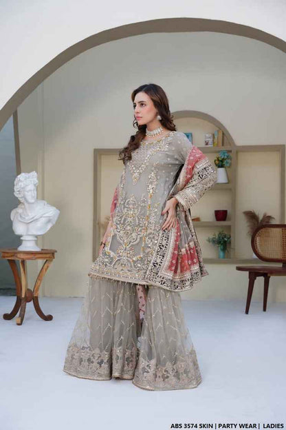 Skin organza Pakistani women's straight shirt side view