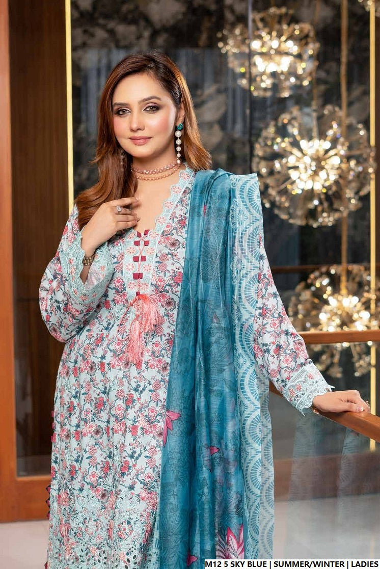 Pakistani women's lawn A-Line printed casual outfit detail view