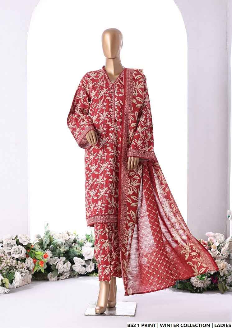 Lawn A-Line printed shirt - Pakistani women's casual summer outfit with cotton trouser and lawn dupatta front view