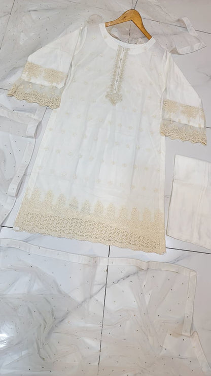 Pakistani women's white lawn A-Line casual shirt full view