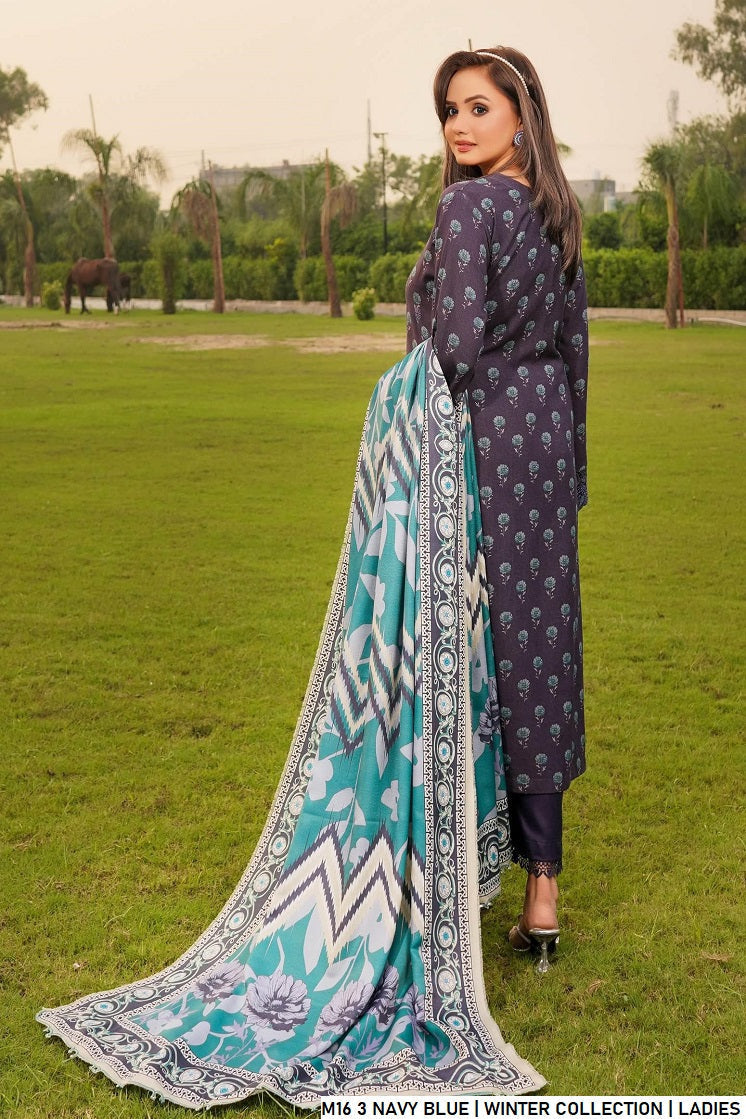 Pakistani women's navy blue lawn A-Line casual outfit back view