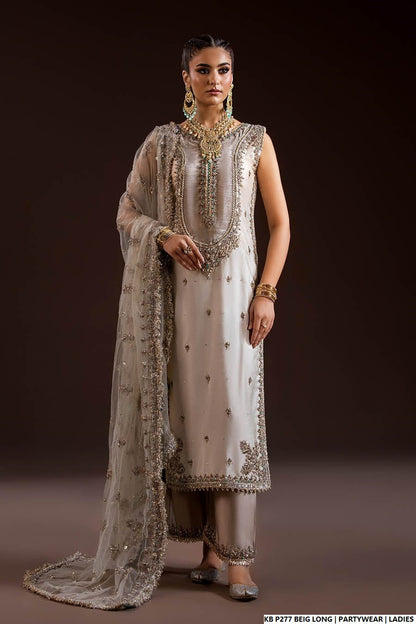 Pakistani women's velvet embroidered long suit back view