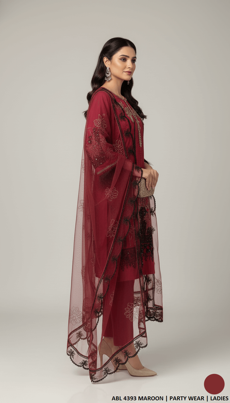 Maroon chiffon Pakistani women's straight shirt side view