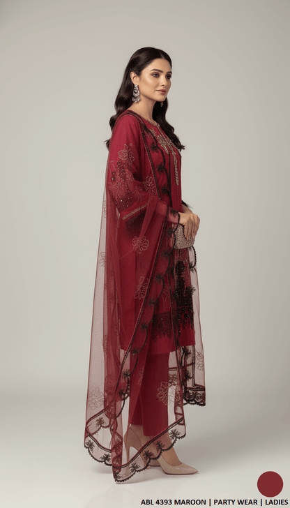 Maroon chiffon Pakistani women's straight shirt side view