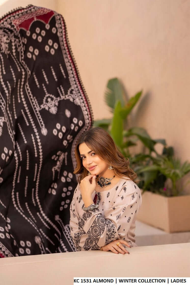 Pakistani women's almond silk short shirt farshi shalwar detail view