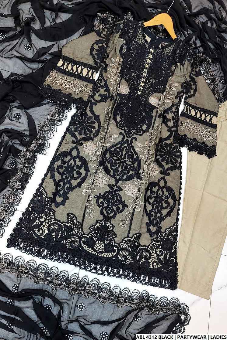 Pakistani women's black organza A-Line shirt back view