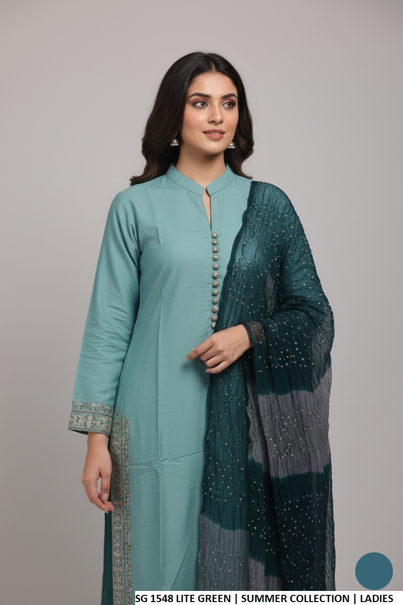 Light green cotton Pakistani women's A-Line casual shirt side view