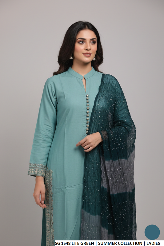 Light green cotton Pakistani women's A-Line casual shirt side view
