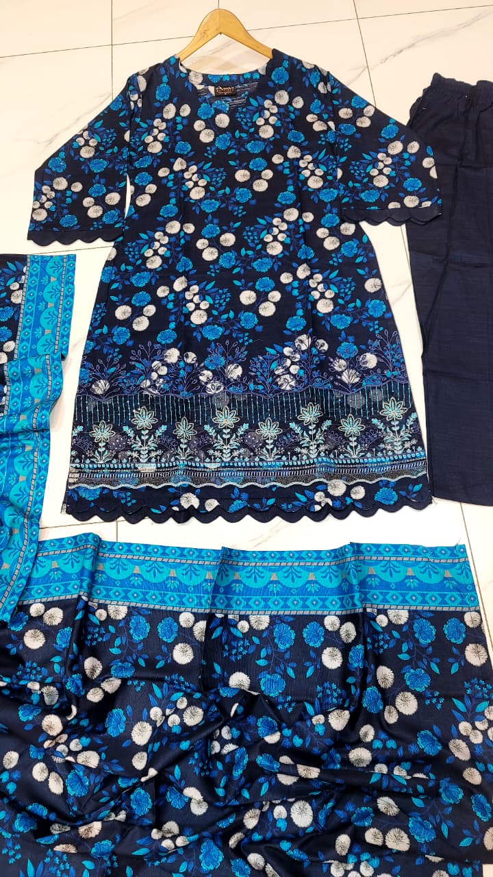 Pakistani women's lawn A-Line printed casual outfit back view