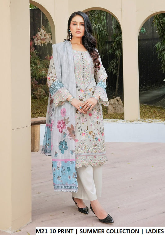 Lawn A-Line printed shirt plazo - Pakistani women's casual summer outfit with digital print dupatta front view