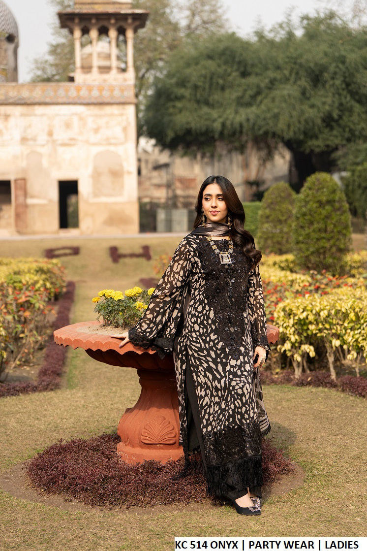 Pakistani women's onyx black printed straight shirt plazo detail view