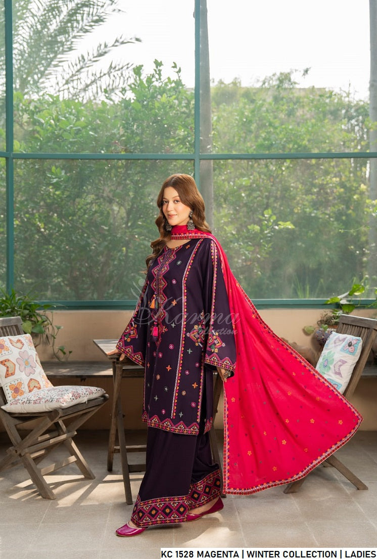 Magenta silk Pakistani women's short shirt side view