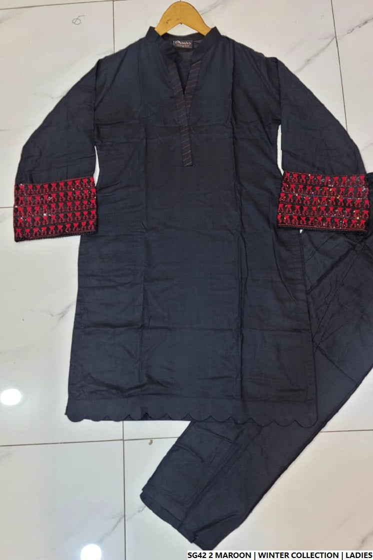 Pakistani women's black maroon lawn A-Line casual shirt full view