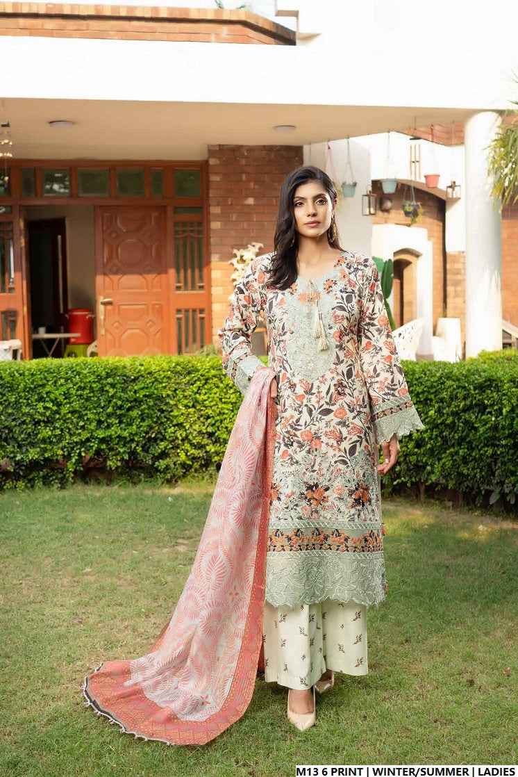 Lawn A-Line printed shirt - Pakistani women's casual summer outfit with cotton trouser and lawn dupatta front view
