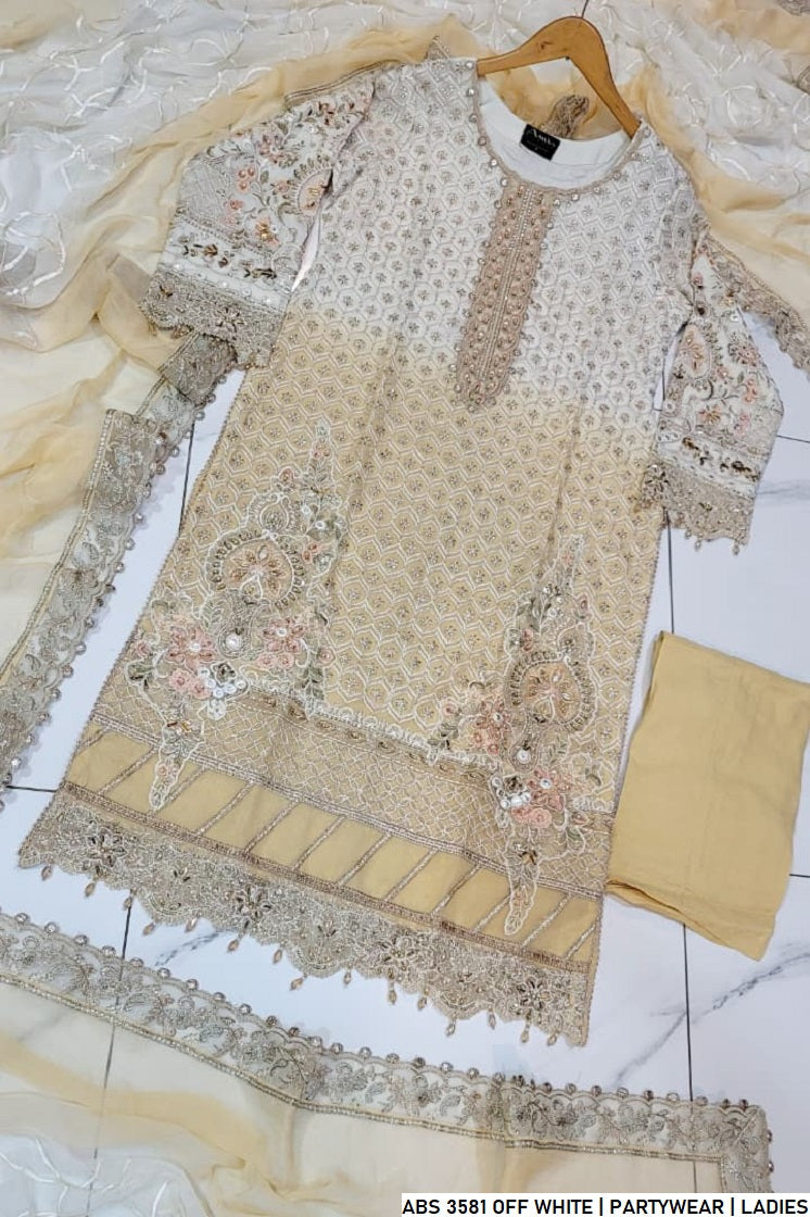 Pakistani women's off white chiffon straight shirt back view