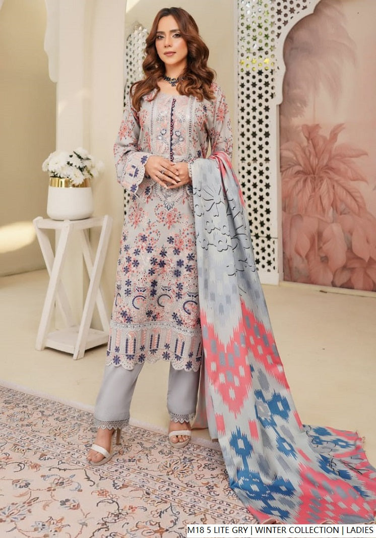 Lawn A-Line shirt light grey - Pakistani women's casual summer outfit with cotton trouser and lawn dupatta front view