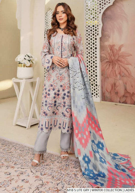 Lawn A-Line shirt light grey - Pakistani women's casual summer outfit with cotton trouser and lawn dupatta front view