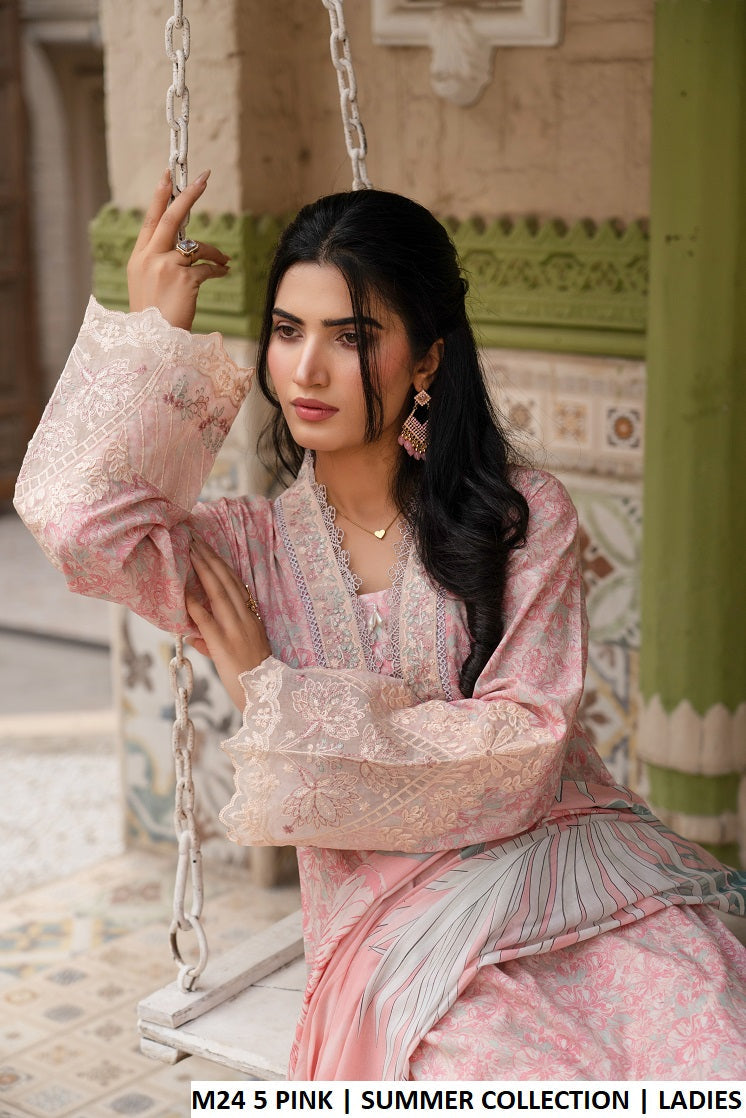 M24 5 PRINT - Elegant Long Frock Cotton Trouser Lawn Suit for Women