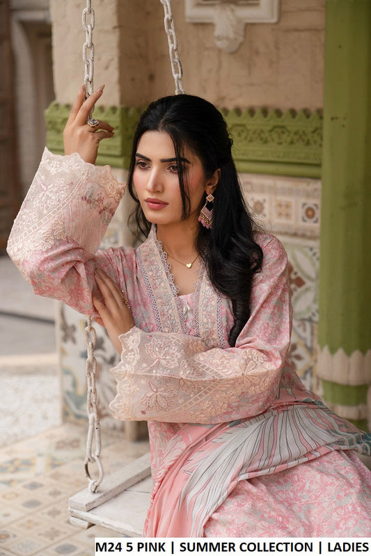 M24 5 PRINT - Elegant Long Frock Cotton Trouser Lawn Suit for Women