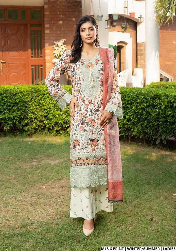 Pakistani women's lawn A-Line printed casual outfit detail view