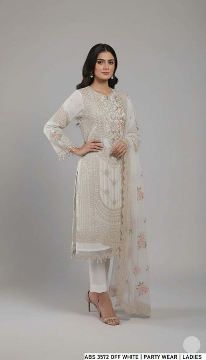 Off white chiffon Pakistani women's straight shirt side view