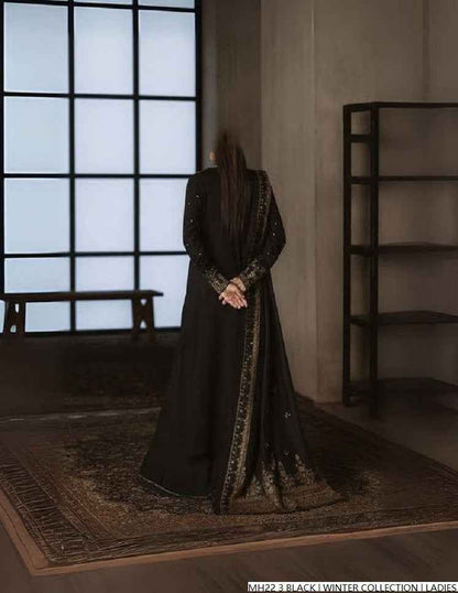 Pakistani women's black khaddar straight shirt detail view