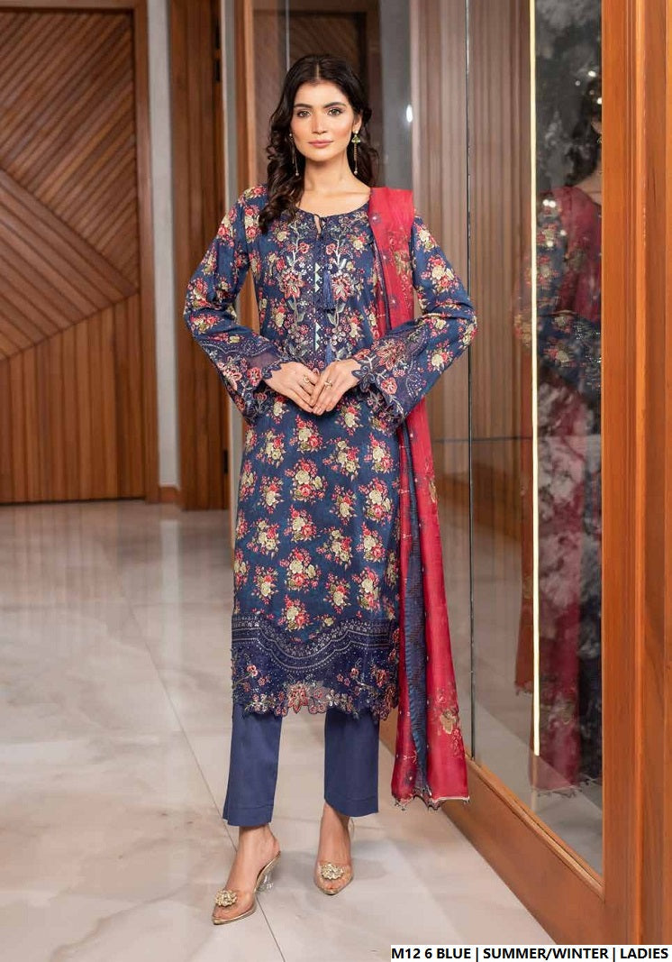 Lawn A-Line printed shirt - Pakistani women's casual summer outfit with cotton trouser and lawn dupatta front view