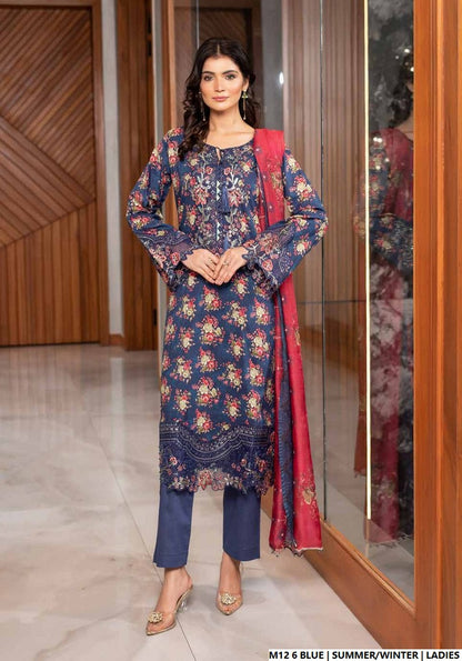 Lawn A-Line printed shirt - Pakistani women's casual summer outfit with cotton trouser and lawn dupatta front view