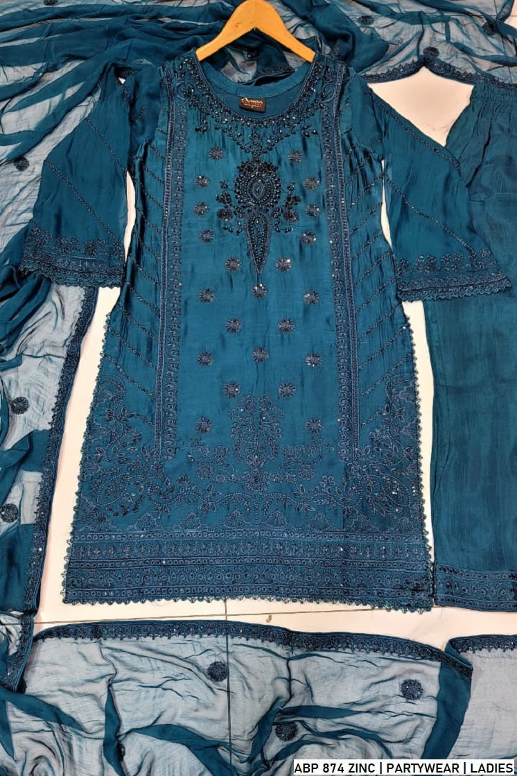 Zinc grey silk Pakistani women's straight shirt side view