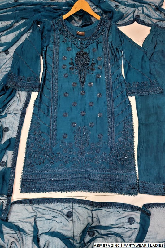 Zinc grey silk Pakistani women's straight shirt side view