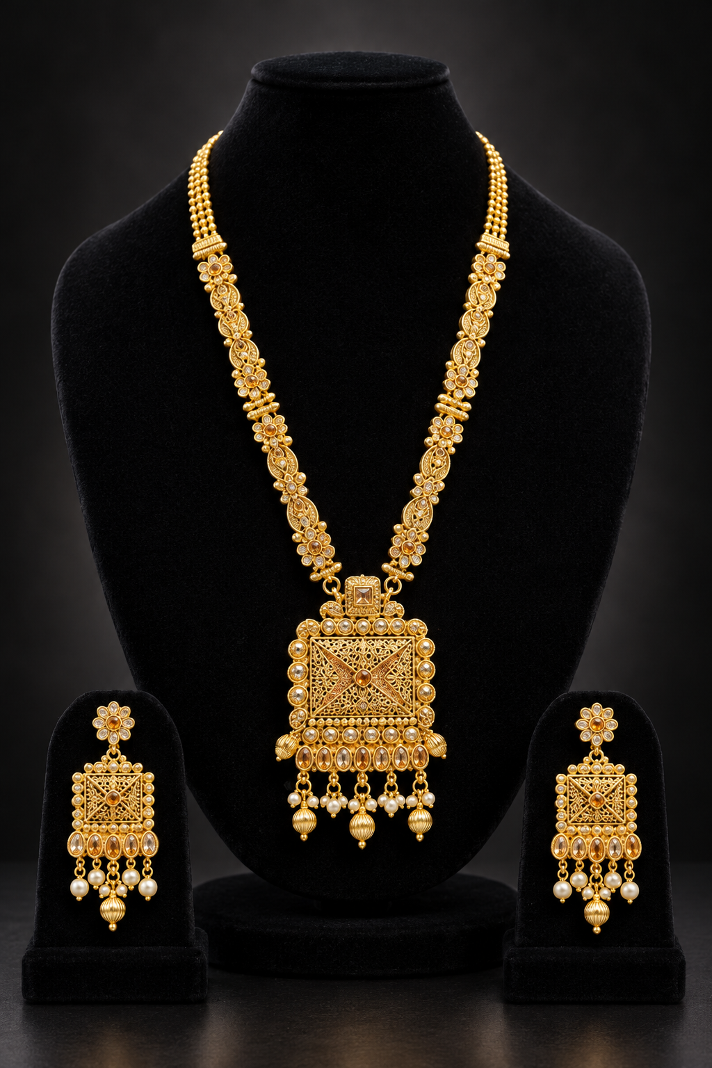 JW214 – Gold-Tone Geometric Pendant Necklace Set
