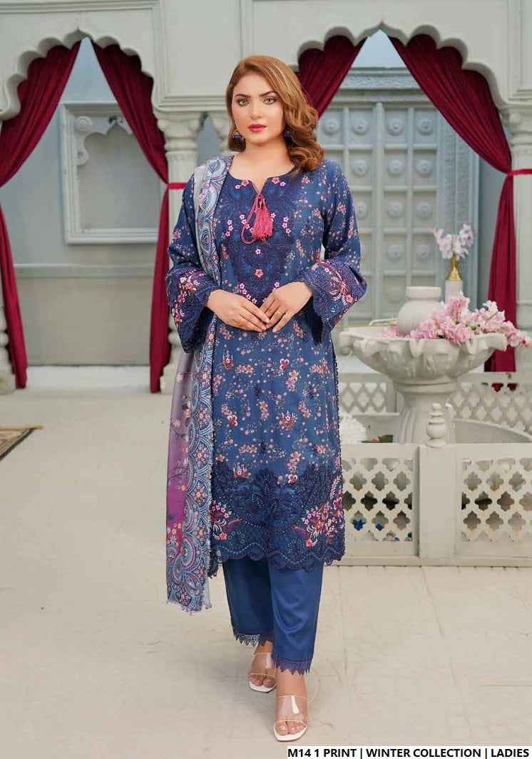 Lawn A-Line printed shirt - Pakistani women's casual summer outfit with cotton trouser and lawn dupatta front view