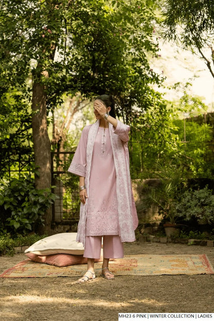 Pink khaddar Pakistani women's straight shirt side view