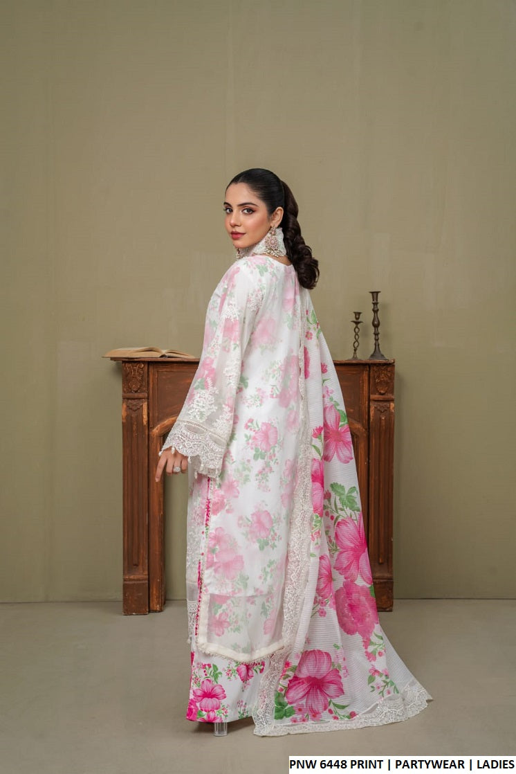Pakistani women's chiffon printed straight shirt back view