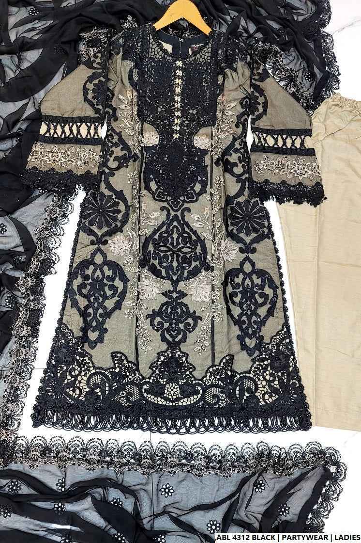 Pakistani women's black organza A-Line shirt detail view