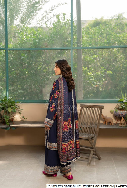 Peacock blue silk Pakistani women's short shirt side view