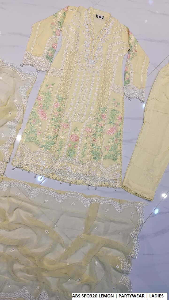 Pakistani women's lemon yellow chiffon straight shirt plazo back view