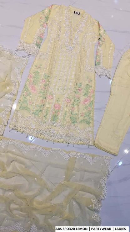 Pakistani women's lemon yellow chiffon straight shirt plazo back view