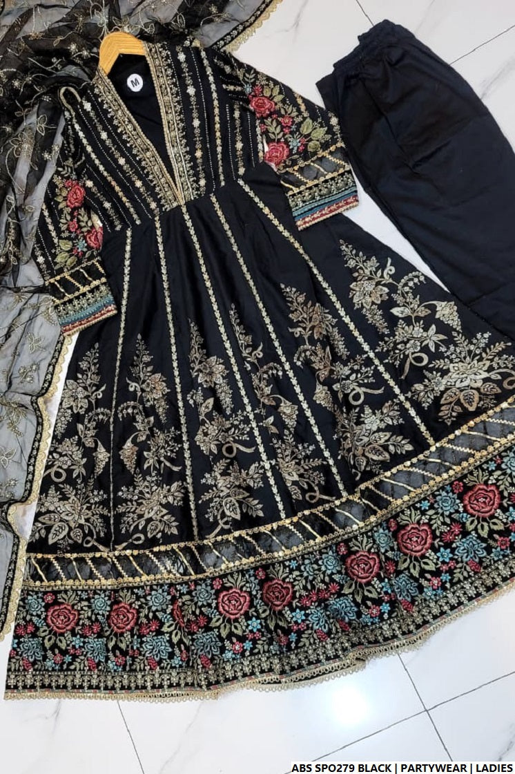 Pakistani women's black chiffon straight shirt plazo back view