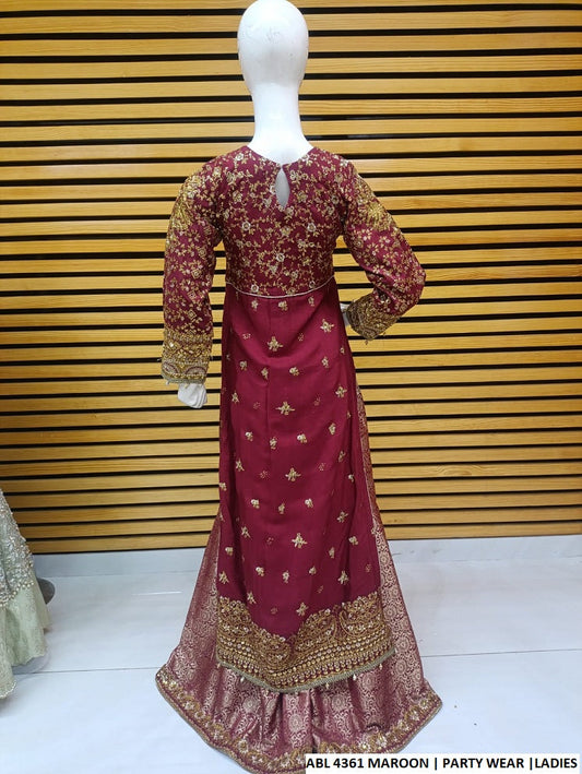 Maroon chiffon Pakistani women's straight shirt side view