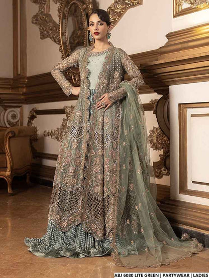 Chiffon short frock light green - Pakistani women's elegant casual party wear with chiffon dupatta front view