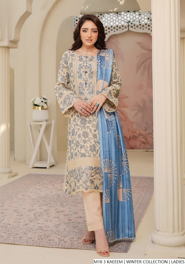 Lawn A-Line shirt cream - Pakistani women's casual summer outfit with cotton trouser and lawn dupatta front view