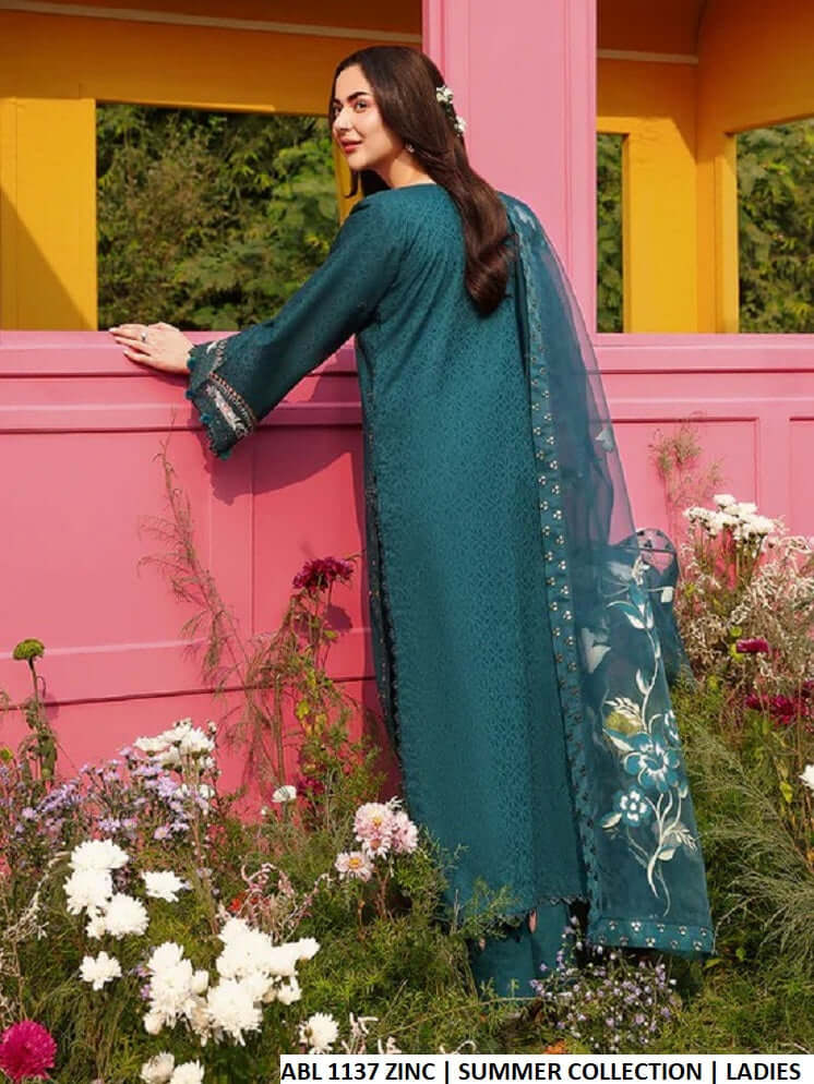 Pakistani women's zinc grey cotton straight shirt plazo detail view