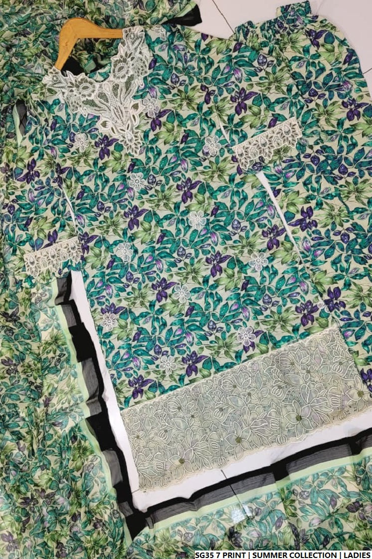 Pakistani women's lawn A-Line printed casual outfit full view