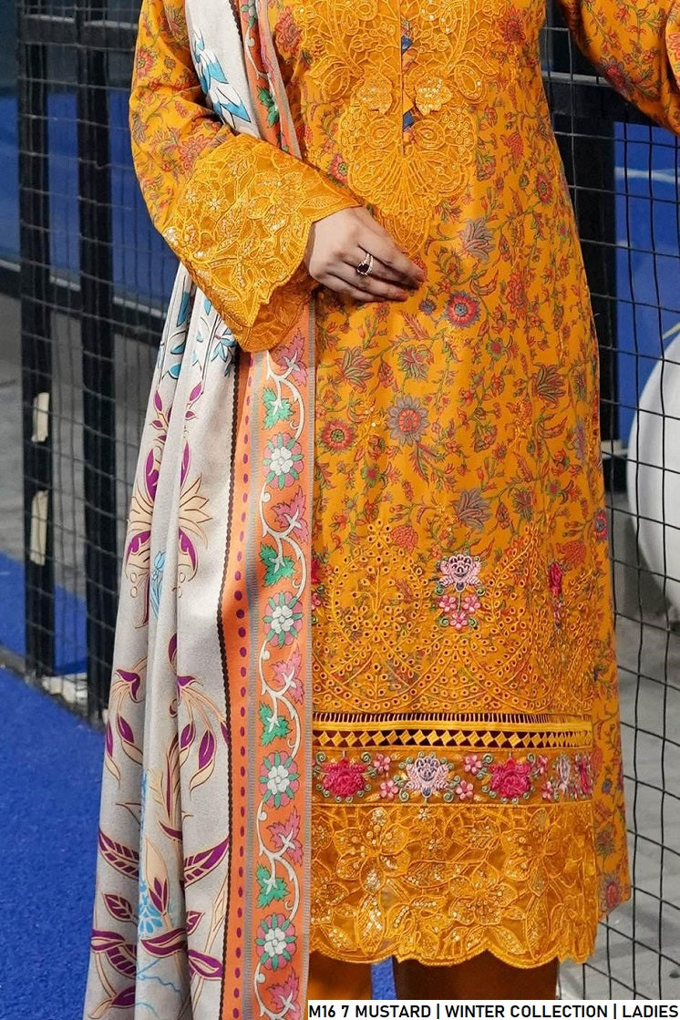 Pakistani women's mustard yellow lawn A-Line casual shirt detail view