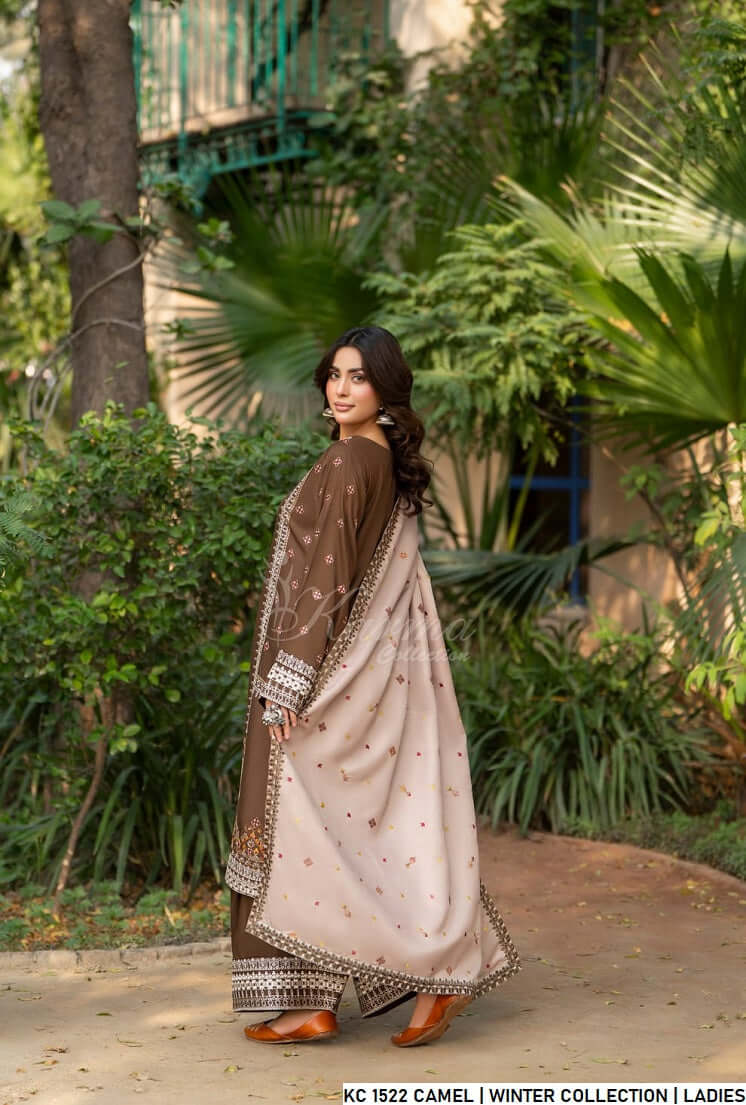 Camel brown silk Pakistani women's short shirt side view