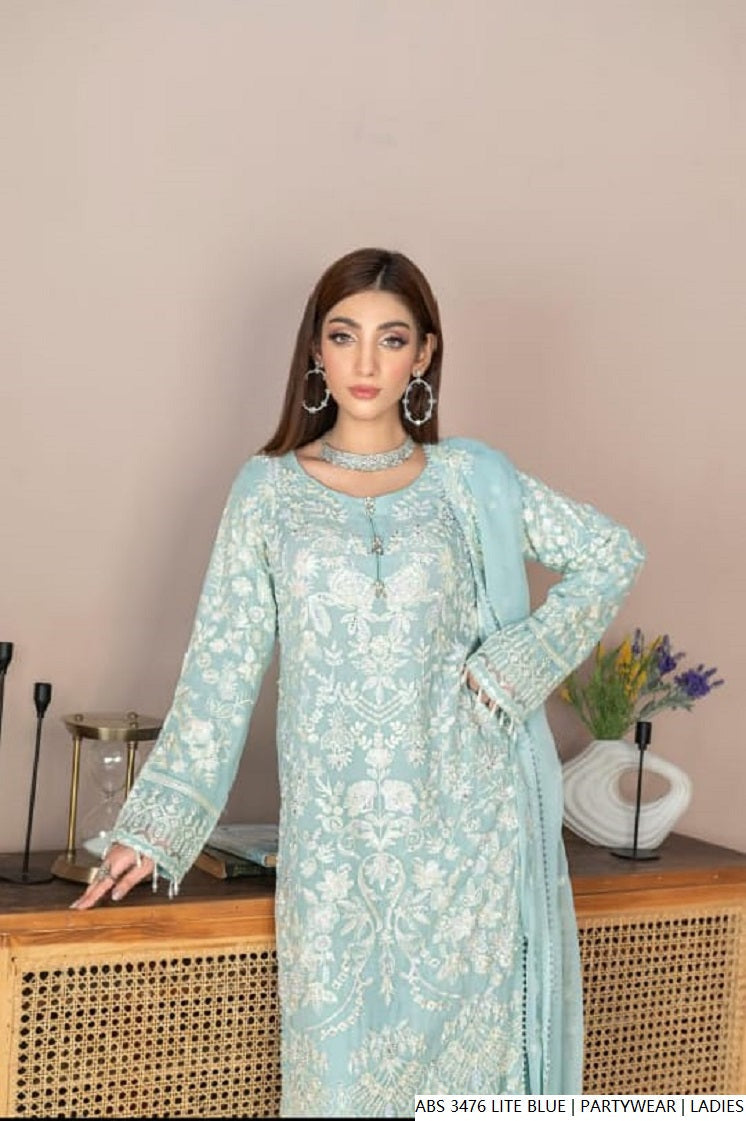 Light blue chiffon Pakistani women's straight shirt side view