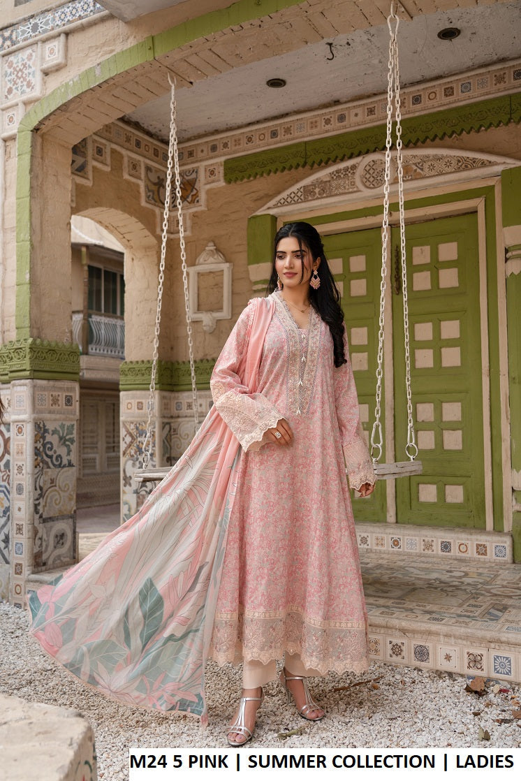 M24 5 PRINT - Elegant Long Frock Cotton Trouser Lawn Suit for Women